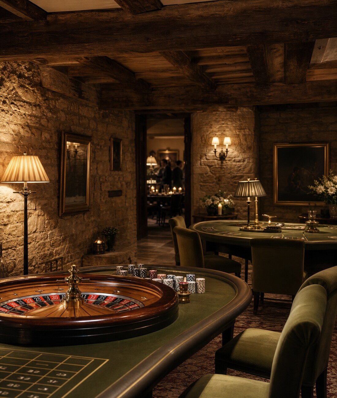 Candlelit tables in the hotel Casino hall